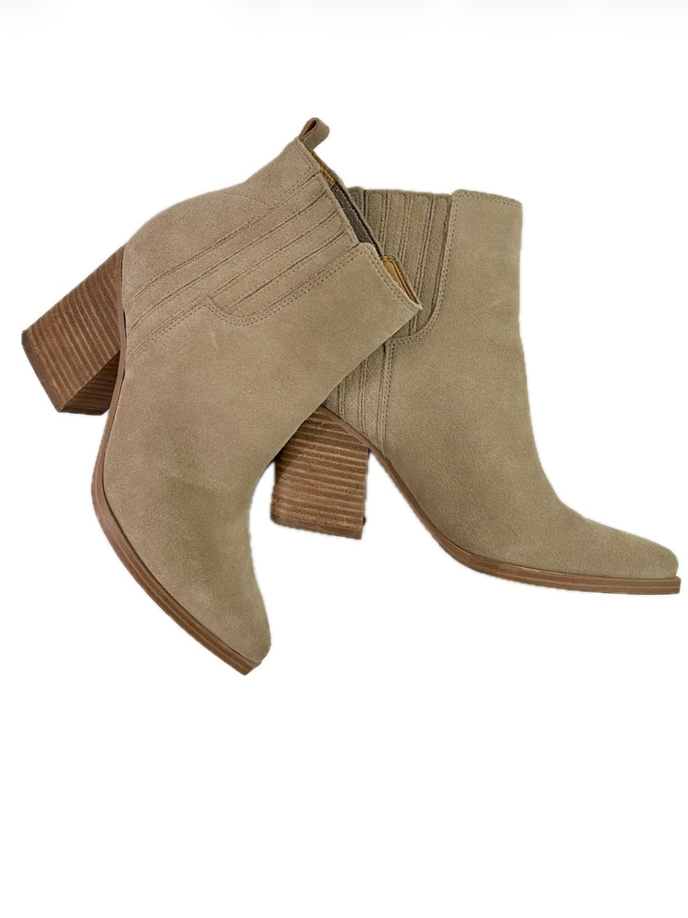 Marc Fisher Matter Tan Suede Stacked Heel Ankle Booties